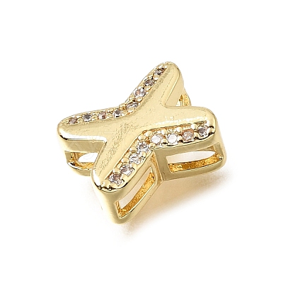 Brass Micro Pave Clear Cubic Zirconia Initial Spacer Bars KK-E802-34G-X-1