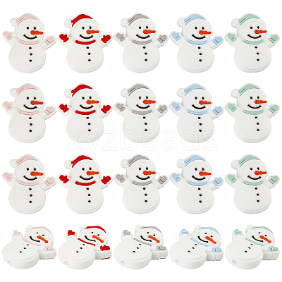 20Pcs 5 Colors Snowman Christmas Theme Food Grade Eco-Friendly Silicone Focal Beads SIL-CP0001-05-1
