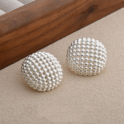 Hollow Half Round Brass Stud Earrings EJEW-Q391-21S-01-1