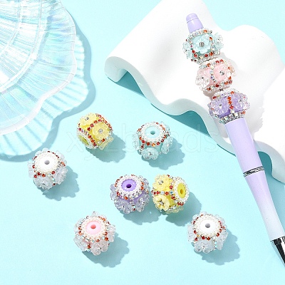 10Pcs 5 Colors Flower Style Resin Rhinestone Beads CLAY-YW0002-73-1