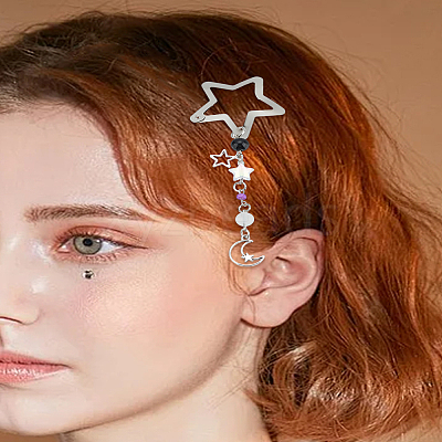 2Pcs Star Alloy & Acrylic & Iron Snap Hair Clips PHAR-LP0001-03-1