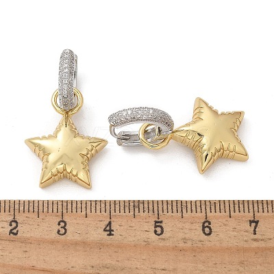 Star Rack Plating Brass Micro Pave Cubic Zirconia Hoop Earring EJEW-C057-01G-1