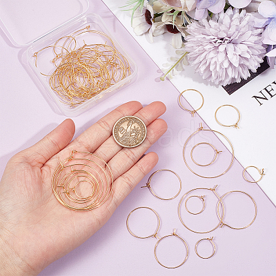 54Pcs 7 Styles Brass Hoop Earring Findings KK-BC0013-33G-1