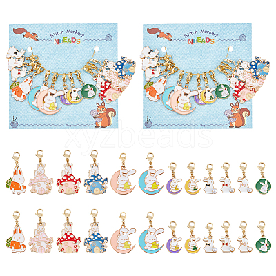 Alloy Enamel with Pearl Rabbit Pendant Stitch Markers HJEW-AB00288-1