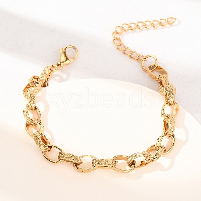304 Stainless Steel Oval Link Chain Bracelets for Women BJEW-F529-09G-1
