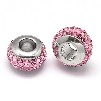 Rondelle 304 Stainless Steel Polymer Clay Rhinestone European Beads GPDL-P003-12-1