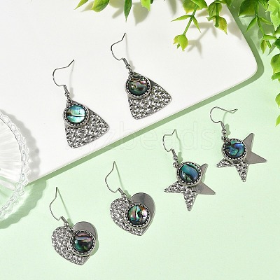 Paua Shell and 304 Stainless Steel Dangle Earrings EJEW-JE07471-1