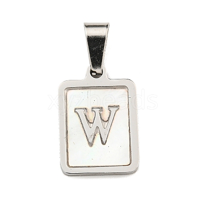 304 Stainless Steel Pave Natural White Shell Pendants STAS-S130-03P-W-1