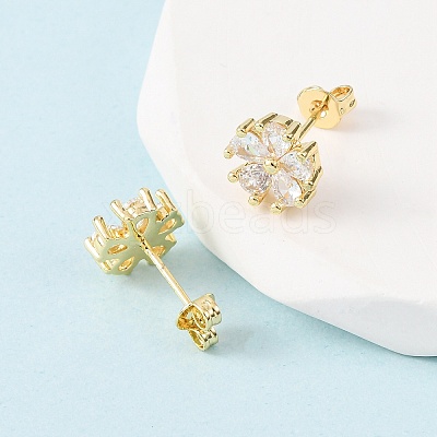 Brass Micro Pave Cubic Zirconia Flower Stud Earrings EJEW-H174-01B-G-1