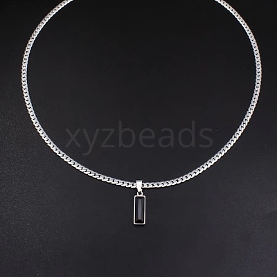 Rectangle 304 Stainless Steel Cubic Zirconia Snake Chain Pendant Necklaces FS-WGB1AC9-01-1