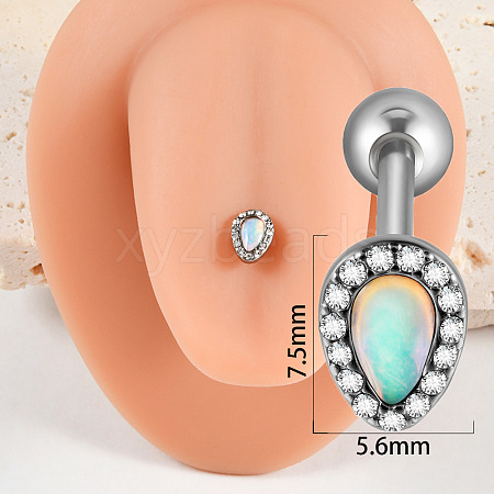 Teardrop 304 Stainless Steel Rhinestone Straight Barbell 15 Gauge Piercing Tongue Rings for Women Men WG68BAB-04-1