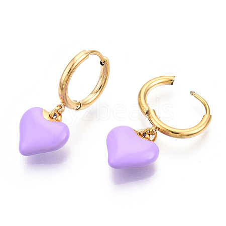 Ion Plating(IP) Enamel Heart Dangle Hoop Earrings EJEW-T018-01C-1