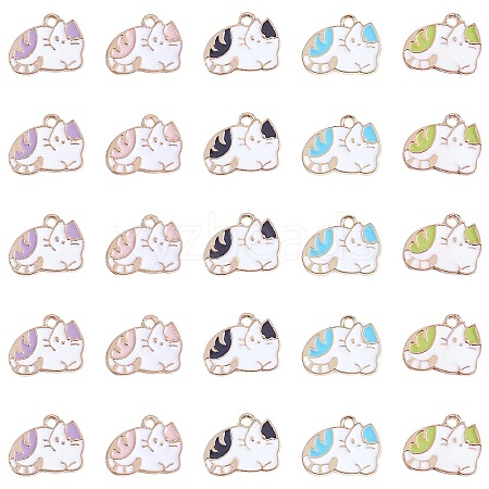 25 Pieces Cat Enamel Charm Pendant Kitten Charm Cute Cat Animal Pendant Mixed Color for Jewelry Necklace Earring Nracelet Making Crafts JX734A-1