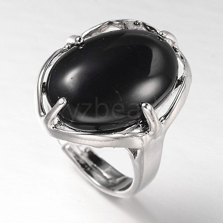 Adjustable Oval Gemstone Wide Band Rings RJEW-L062-01J-1