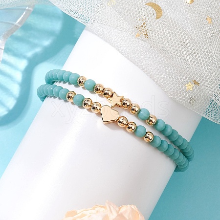 2Pcs 2 Styles Glass Seed Beaded Stretch Bracelet Sets for Women BJEW-JB11373-05-1