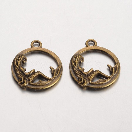 Flat Round with Mermaid Tibetan Style Alloy Pendants LS-PALLOY-K110-21AB-NR-1