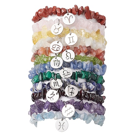 12Pcs 12 Styles Constellations Guardian Gemstone Stretch Bracelets BJEW-JB11147-1