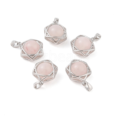 Natural Rose Quartz Round Pendants G-M440-04E-P-1