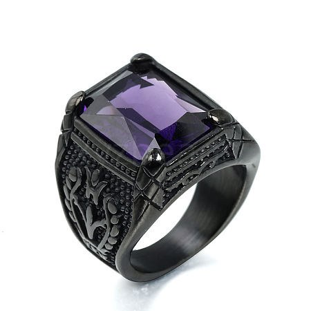 316L Stainless Steel & Cubic Zirconia Men's Vintage Carved Finger Rings FS-WG82D33-75-1