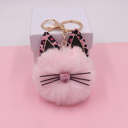 Imitation Rabbit Fur Cat Keychain PW-WG47111-02-1