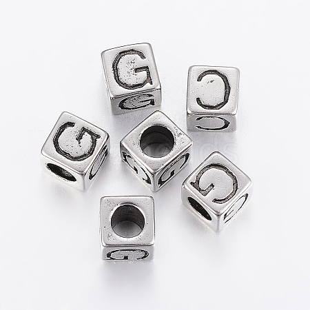 304 Stainless Steel Large Hole Letter European Beads LS-STAS-H428-01AS-G-1