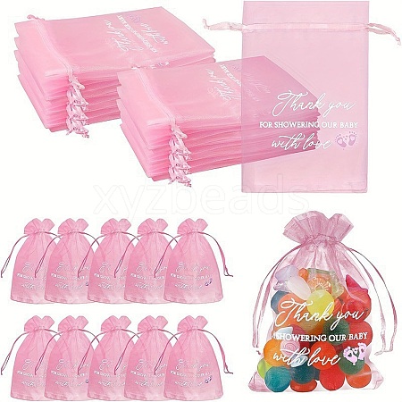 50Pcs Thank You Printed Organza DIY Craft Drawstring Bags PW-WG4E938-22-1