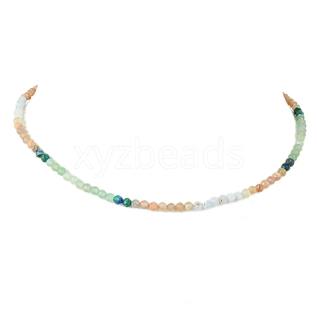 4mm Faceted Round Natural Mixed Gemstone Beaded Necklaces for Women NJEW-JN04987-1