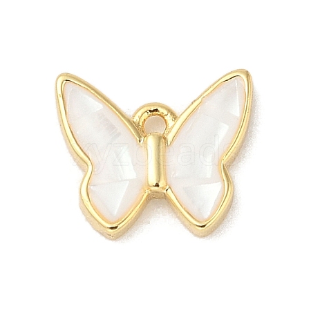 Rack Plating Brass & Shell Butterfly Charms with Epoxy Resin KK-K380-02G-01-1