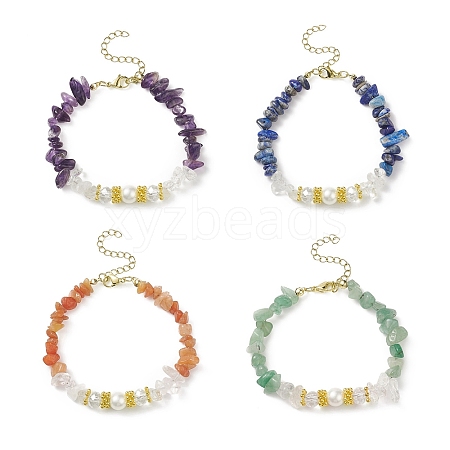 Natural Gemstone Chips & Shell Pearl & Glass Beaded Bracelet for Women BJEW-JB08990-1