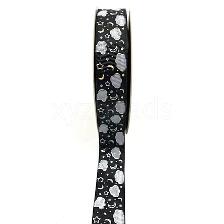 Silver Hot Stamping Cloud Moon Star Pattern Polyester Grosgrain Ribbons PW-WG81770-03-1