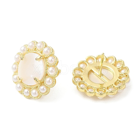 Ion Plating(IP) Natural Shell Flower Stud Earrings with Plastic Pearl Beaded EJEW-E599-04G-02-1