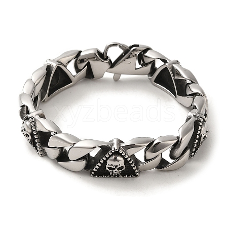 304 Stainless Steel Skull Cuban Link Chain Bracelets for Women Men BJEW-Q341-03AS-1