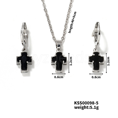 Elegant Cross Brass Rhinestones Necklace & Hoop Earrings Set for Women XB3228-4-1