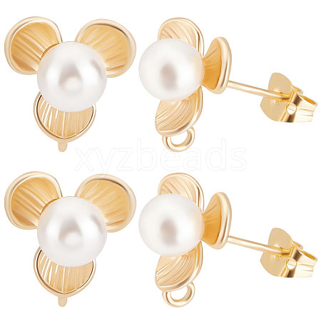 Beebeecraft 16Pcs Brass Flower Stud Earring Findings KK-BBC0007-07-1