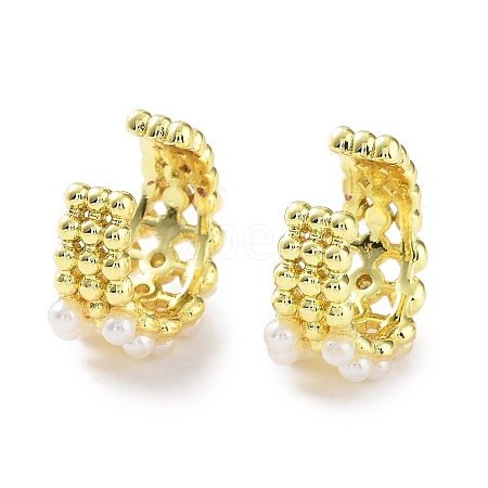 Brass Cuff Earrings with ABS Imitation Pearl Beaded EJEW-D088-16G-1