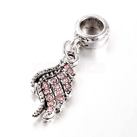 Antique Silver Tone Large Hole Alloy Rhinestone European Dangle Charms CPDL-E028-27AS-1