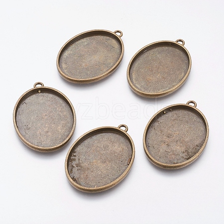 Tibetan Style Alloy Oval Tray Pendant Cabochon Settings TIBEP-A19948-AB-FF-1