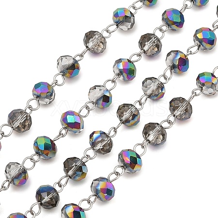 Faceted Rondelle Handmade Electroplate Glass Beads Chains AJEW-JB00130-01-1