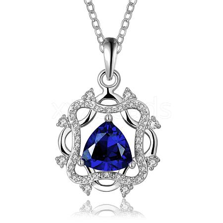 Real Platinum Plated Brass Cubic Zirconia Flower Pendant Necklaces NJEW-BB03721-P-1