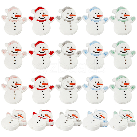 CRASPIRE 20Pcs 5 Colors Snowman Christmas Theme Food Grade Eco-Friendly Silicone Beads SIL-CP0001-05-1