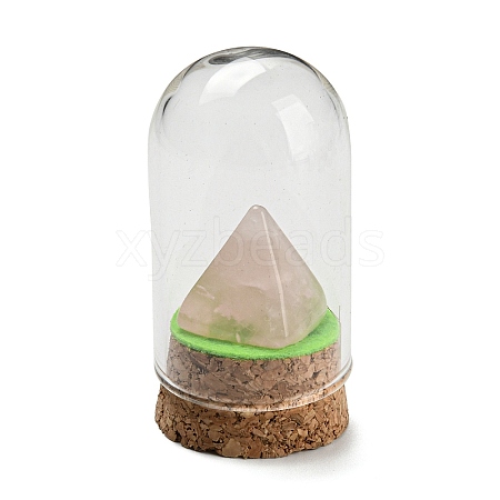 Natural Rose Quartz Pyramid Display Decoration with Glass Dome Cloche Cover DJEW-B009-01D-1