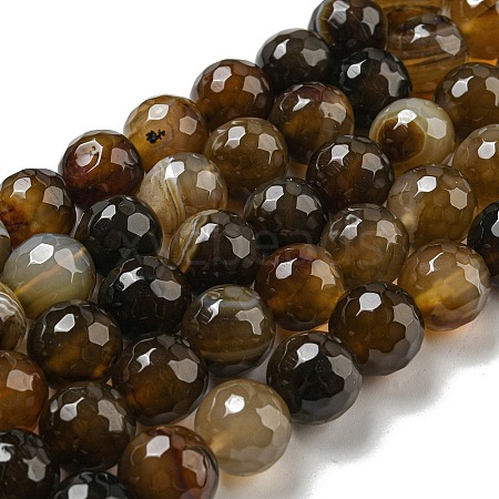 Faceted Natural Banded Agate Beads Strands G-F447-12mm-O02-1