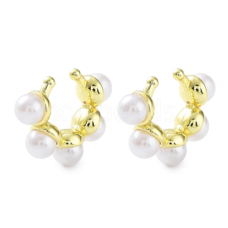 Brass Ring Cuff Earrings with ABS Imitation Pearl Beaded EJEW-D088-15G-1