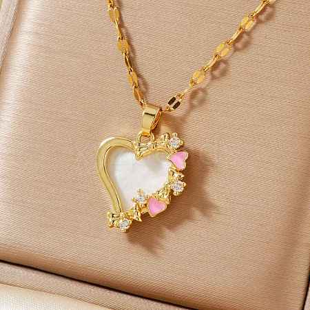 Brass Clear Cubic Zirconia Heart Necklaces CH4119-1-1