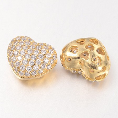 Hollow Heart Brass Micro Pave Cubic Zirconia Beads ZIRC-D074-G-1