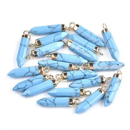 Electroplate Synthetic Turquoise Pointed Pendants G-S344-07E-1