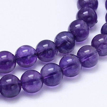 Natural Amethyst Round Bead Strands G-M212-8mm-03B-1