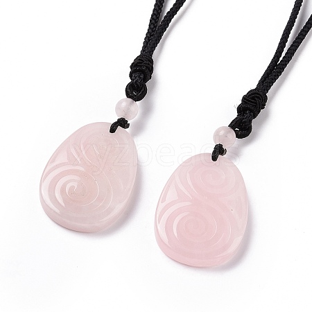 Adjustable Natural Rose Quartz Teardrop with Spiral Pendant Necklace with Nylon Cord for Women NJEW-L171-04E-1