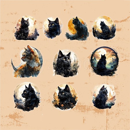 Retro Story Moon Cat Series PET Self Adhesive Plant Decorative Stickers PW-WG2DD6B-04-1