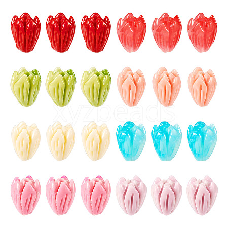 40Pcs 8 Colors Opaque Resin Flower Rose Beads RESI-TA0002-98-1